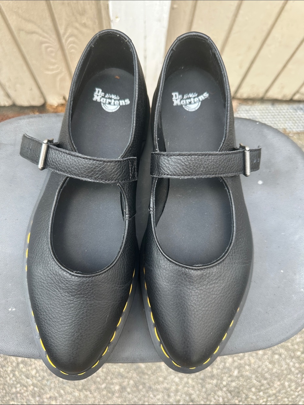 Dr. Martens Black Mary Jane Shoes with Yellow Stitching - Picture 3 of 7